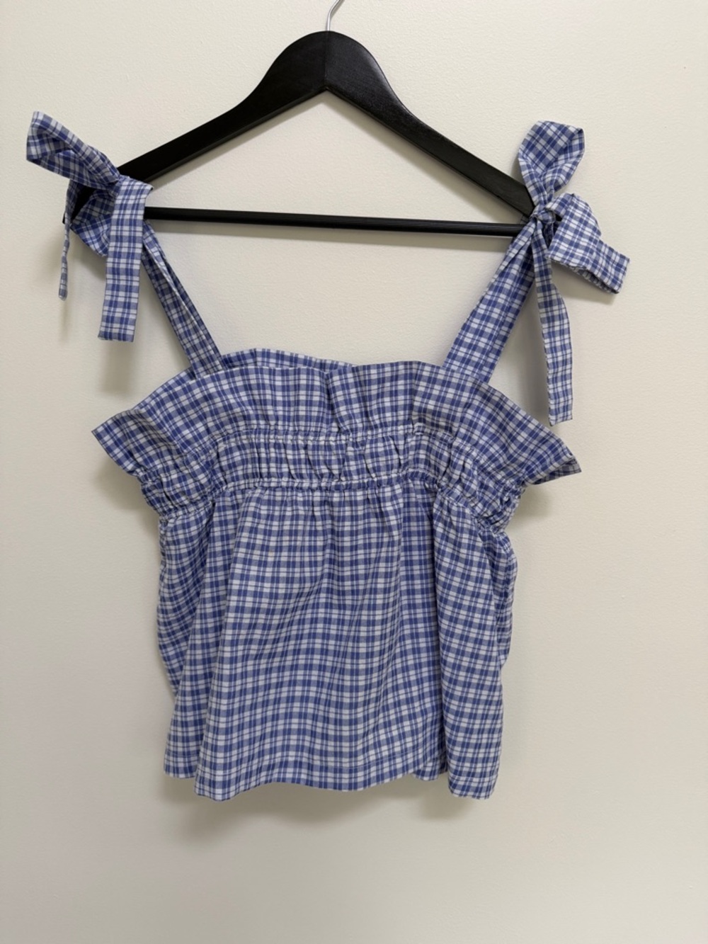 English Factory Blue Plaid Tie-Shoulder Camisole